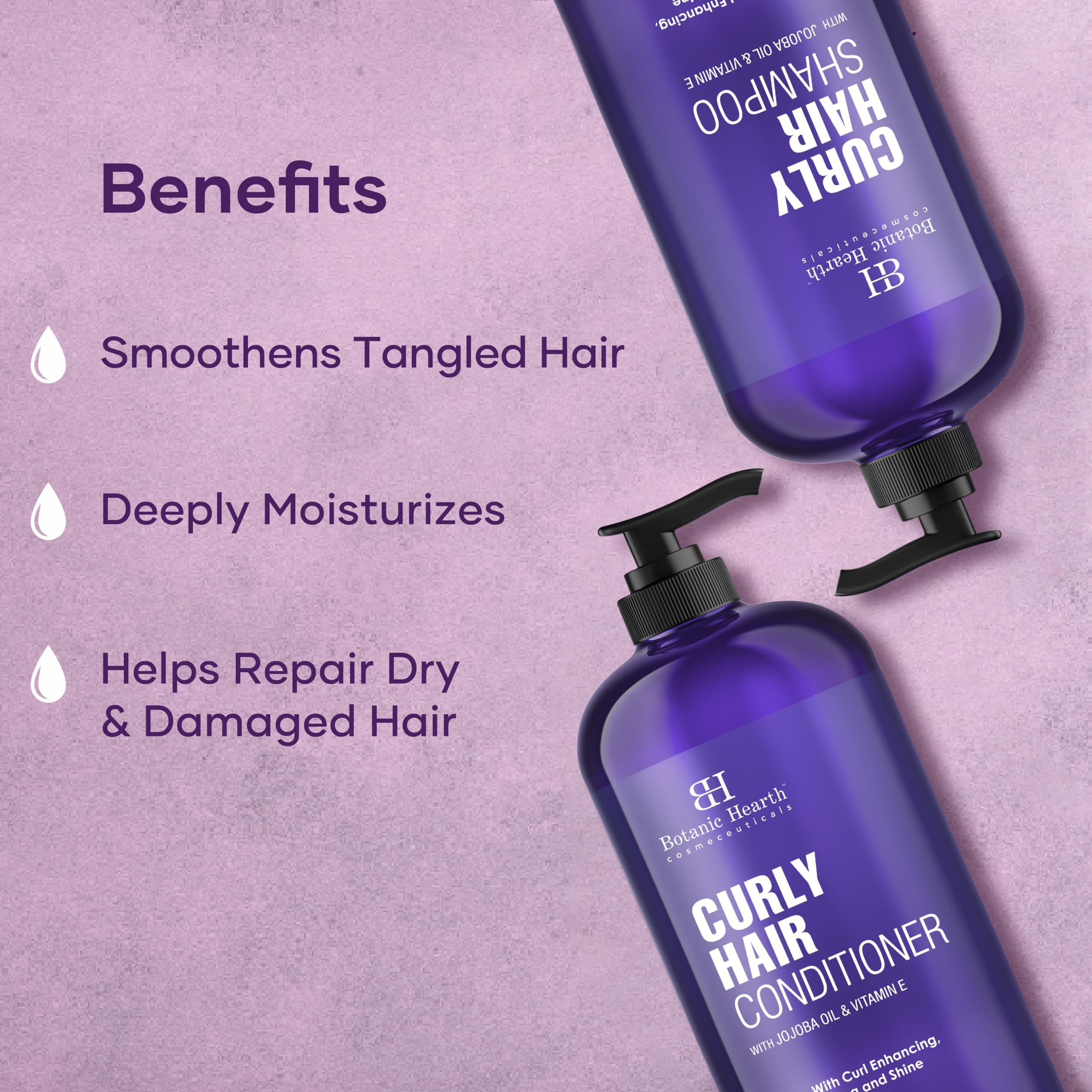 Botanic Hearth empaque set cabello rizado, presentación elegante.