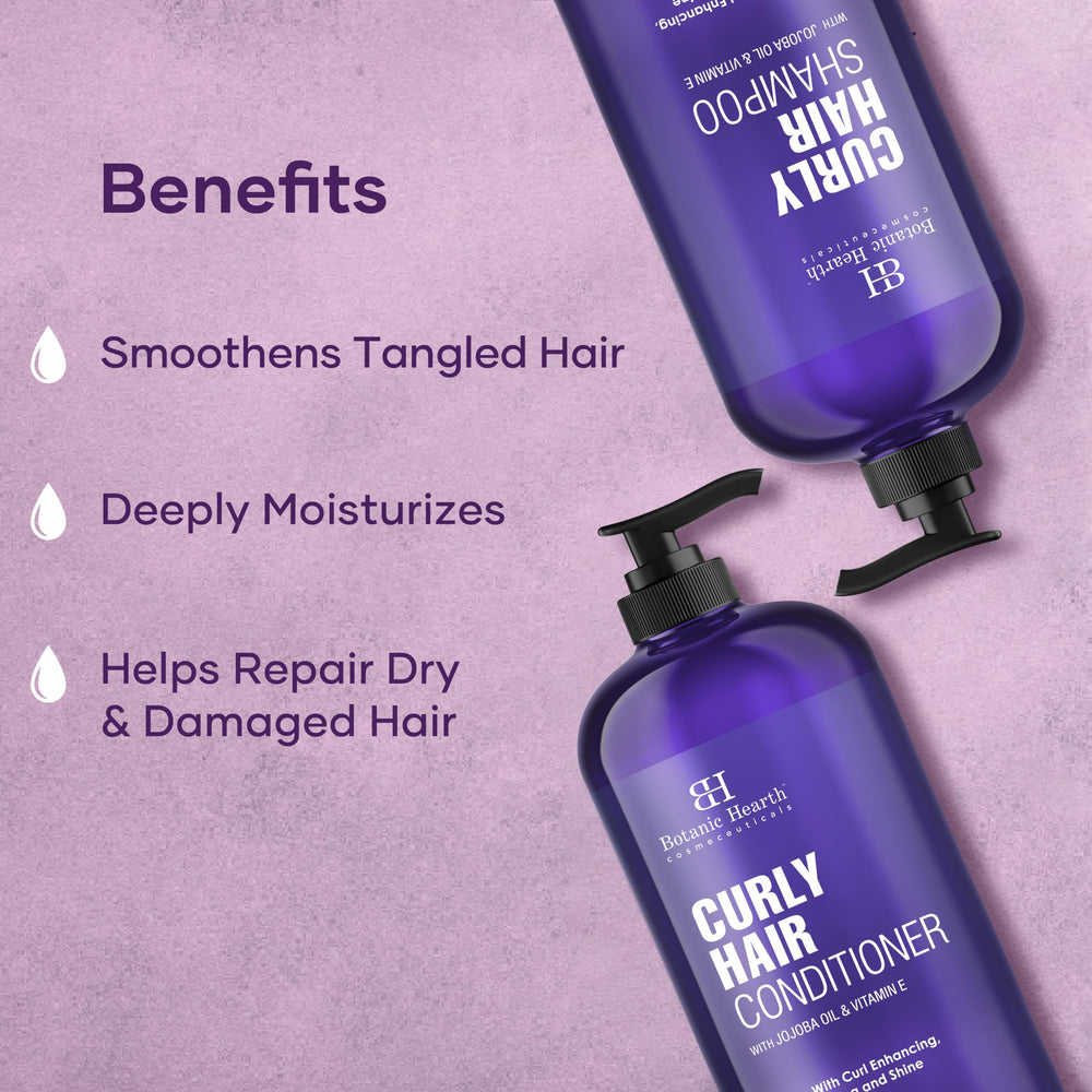 Botanic Hearth empaque set cabello rizado, presentación elegante.