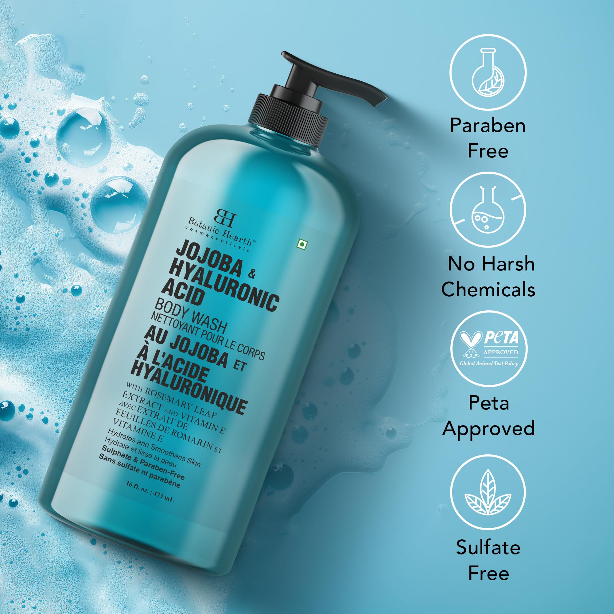 Botanic Hearth envase 16oz: tamaño ideal para uso diario en la ducha.