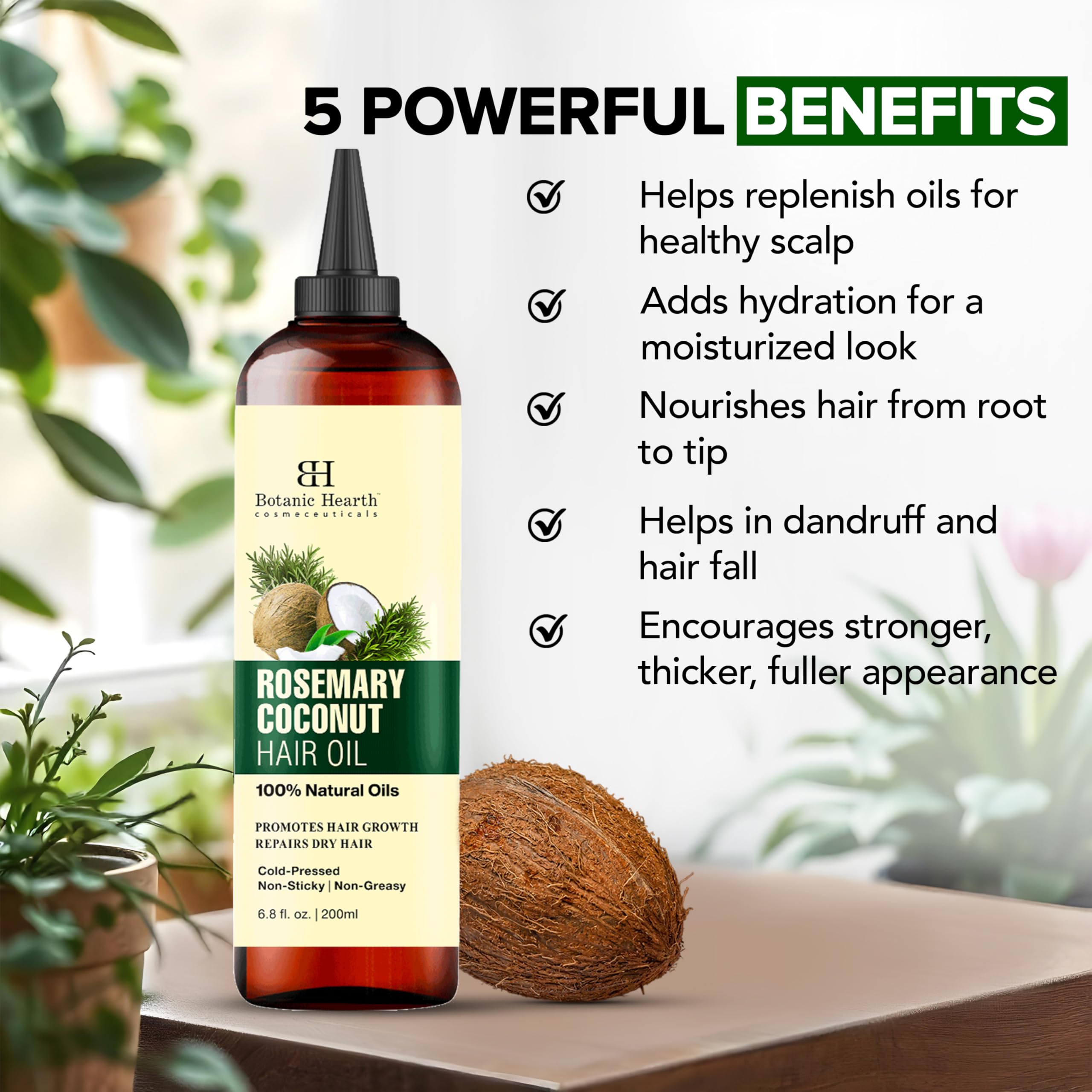 Botanic Hearth: ingredientes naturales romero coco aguacate para cabello suave