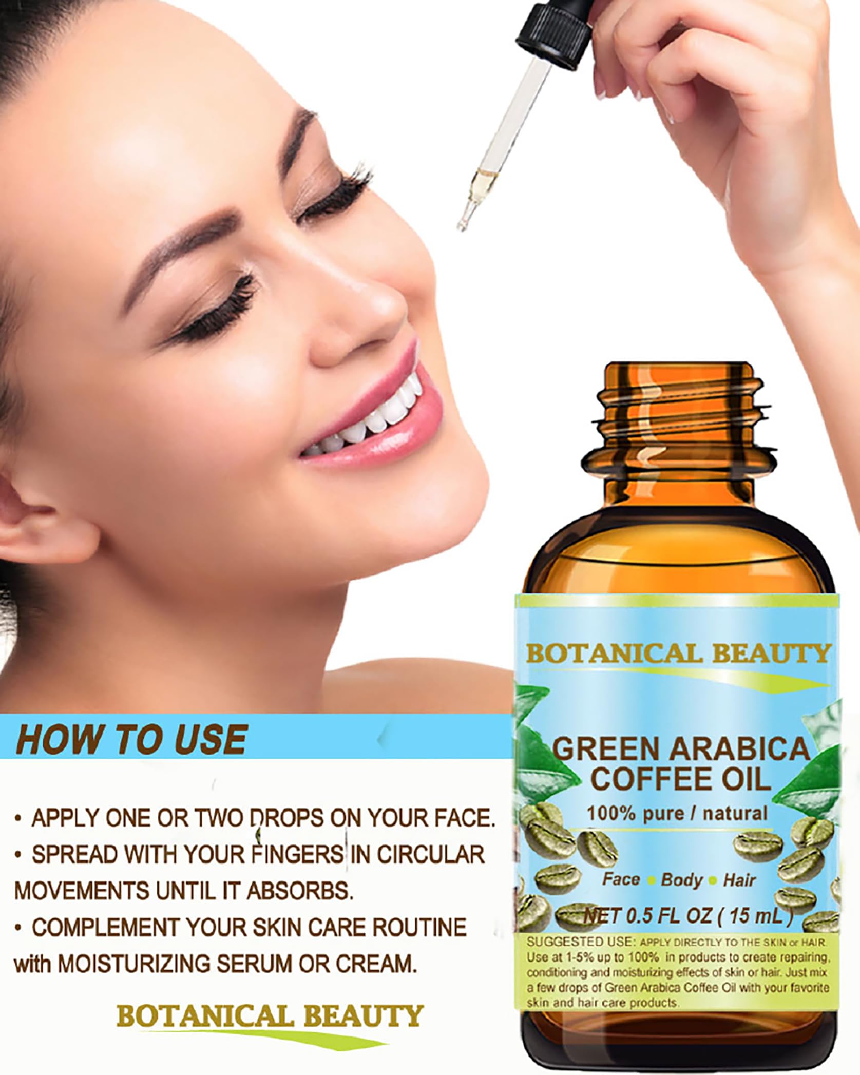 Botanical Beauty Aceite de Café Verde Arábica para cabello, reparación de puntas y brillo natural.