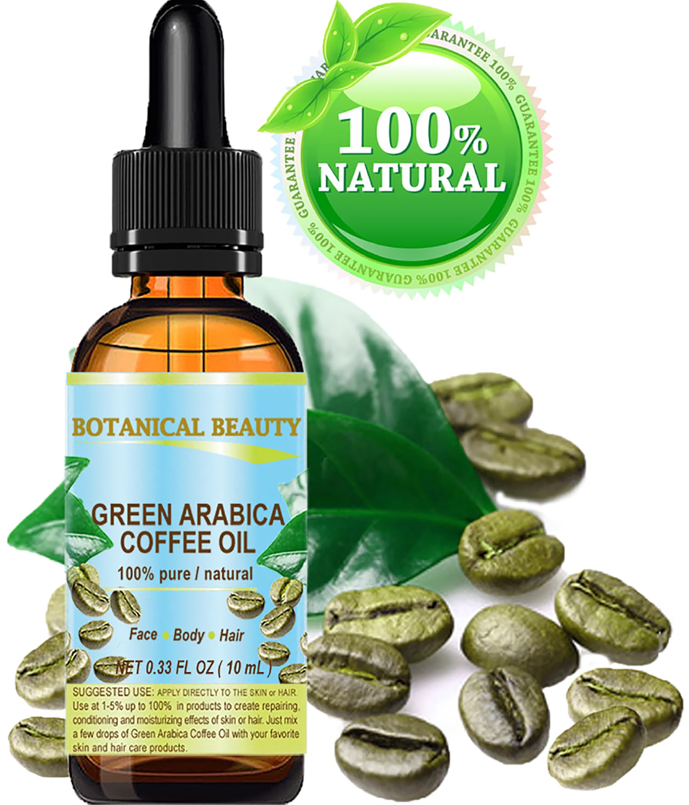 Botanical Beauty Aceite de Café Verde Arábica, aplicación facial para elasticidad y tono.