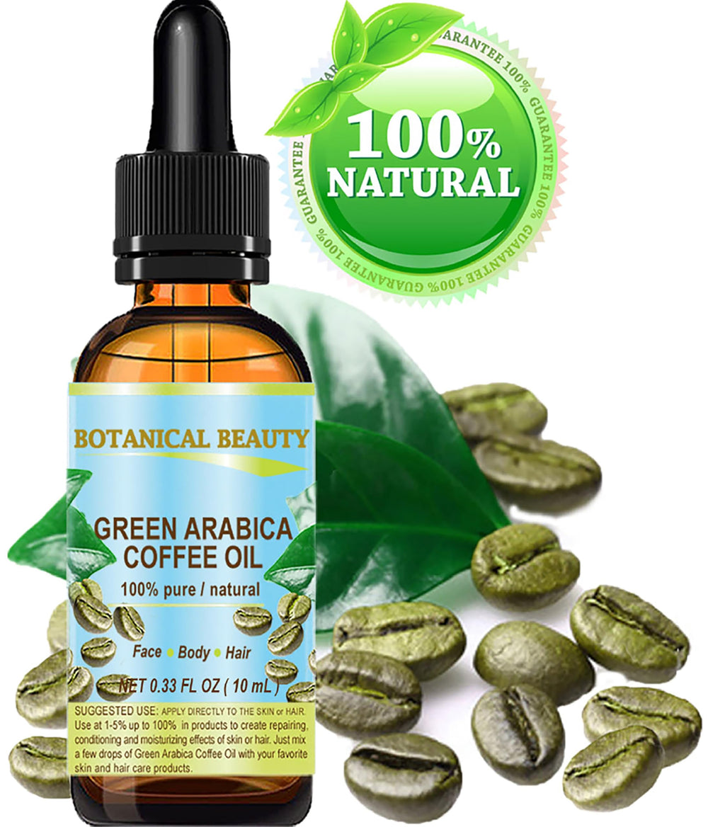 Botanical Beauty Aceite de Café Verde Arábica, aplicación facial para elasticidad y tono.