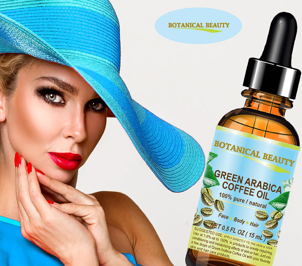 Botanical Beauty Aceite de Café Verde Arábica, textura ligera y absorción rápida sin grasa.