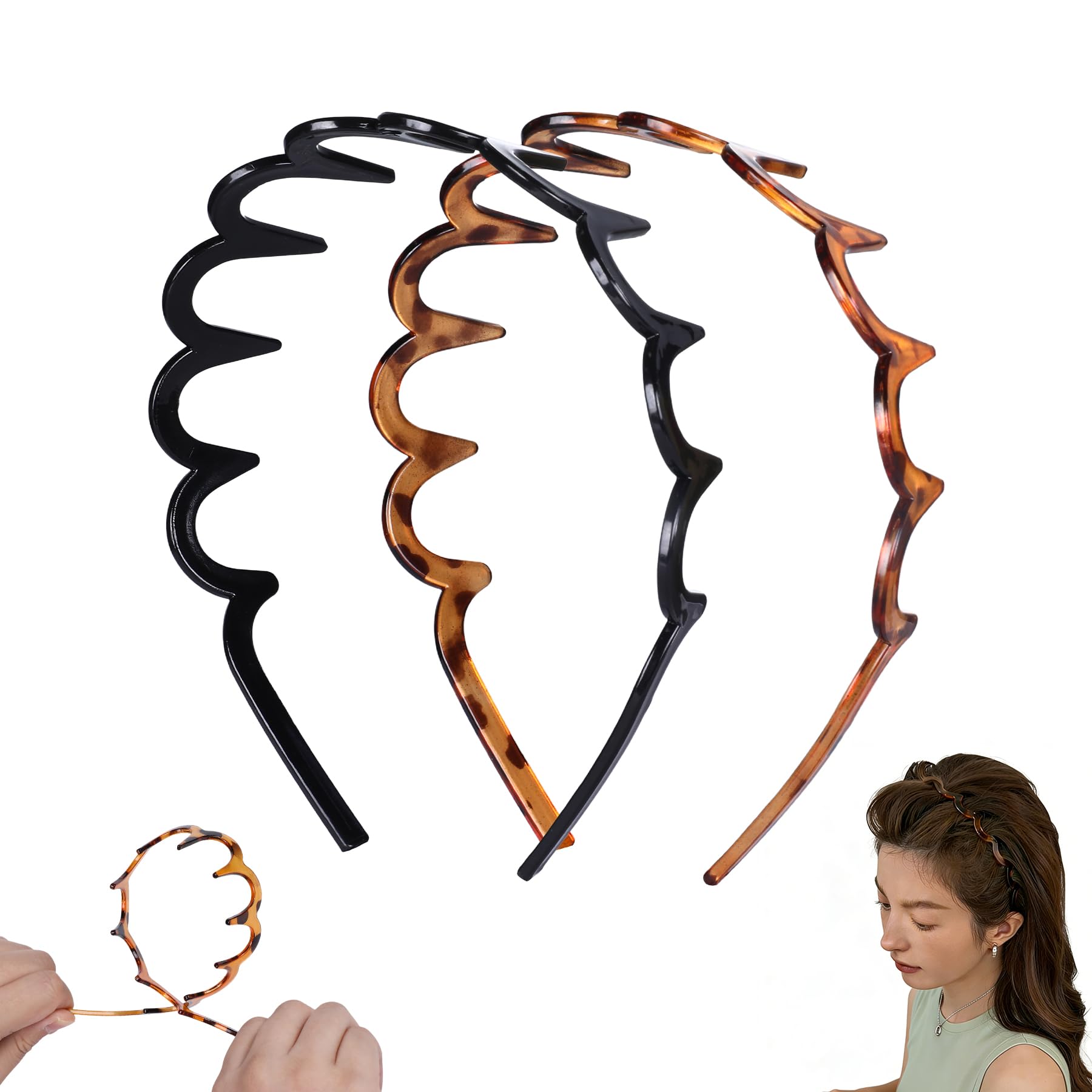 Botanikind diadema zigzag para mujer en negro, aporta volumen y estilo versátil.