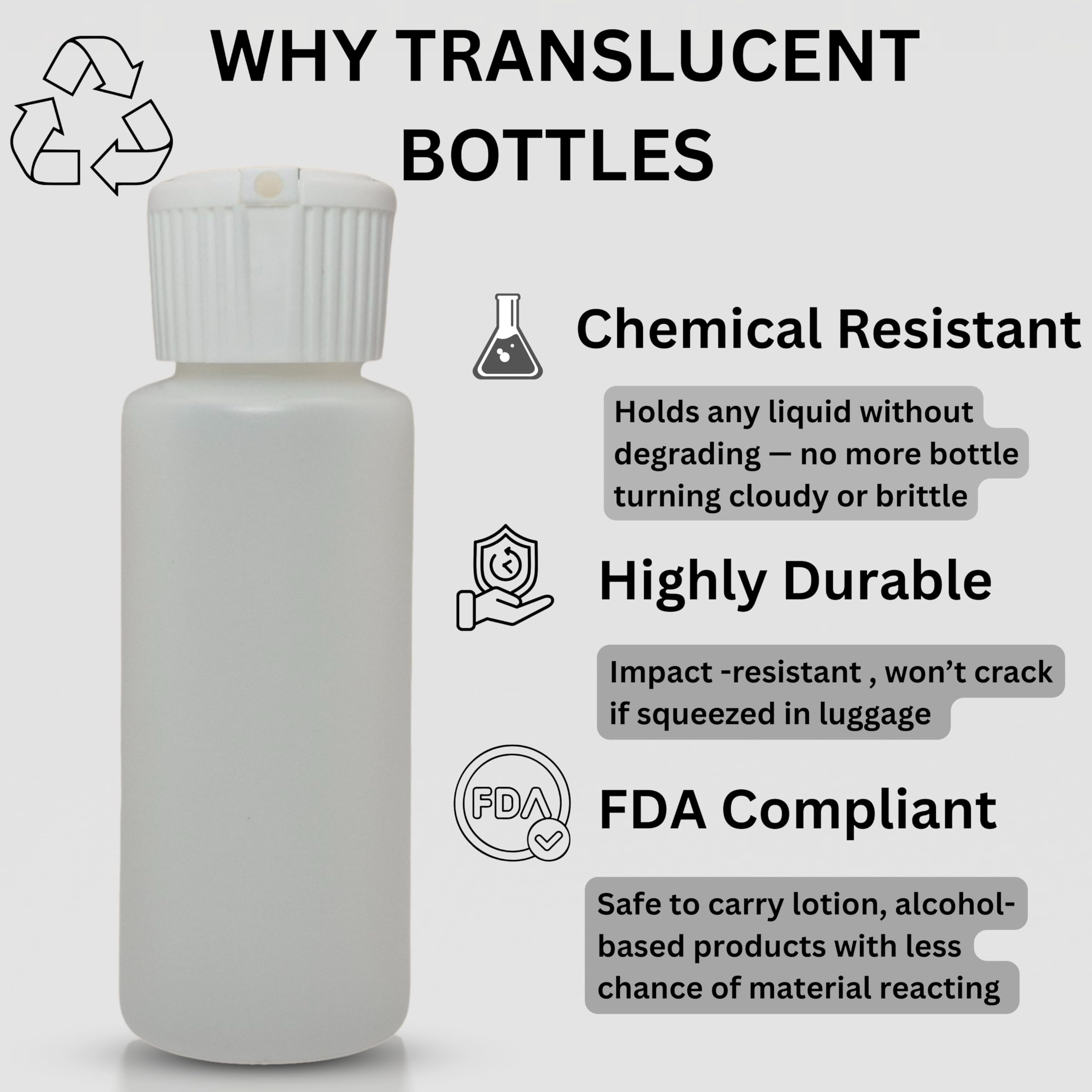 Botellas con boca ancha para rellenar fácilmente y ver contenido