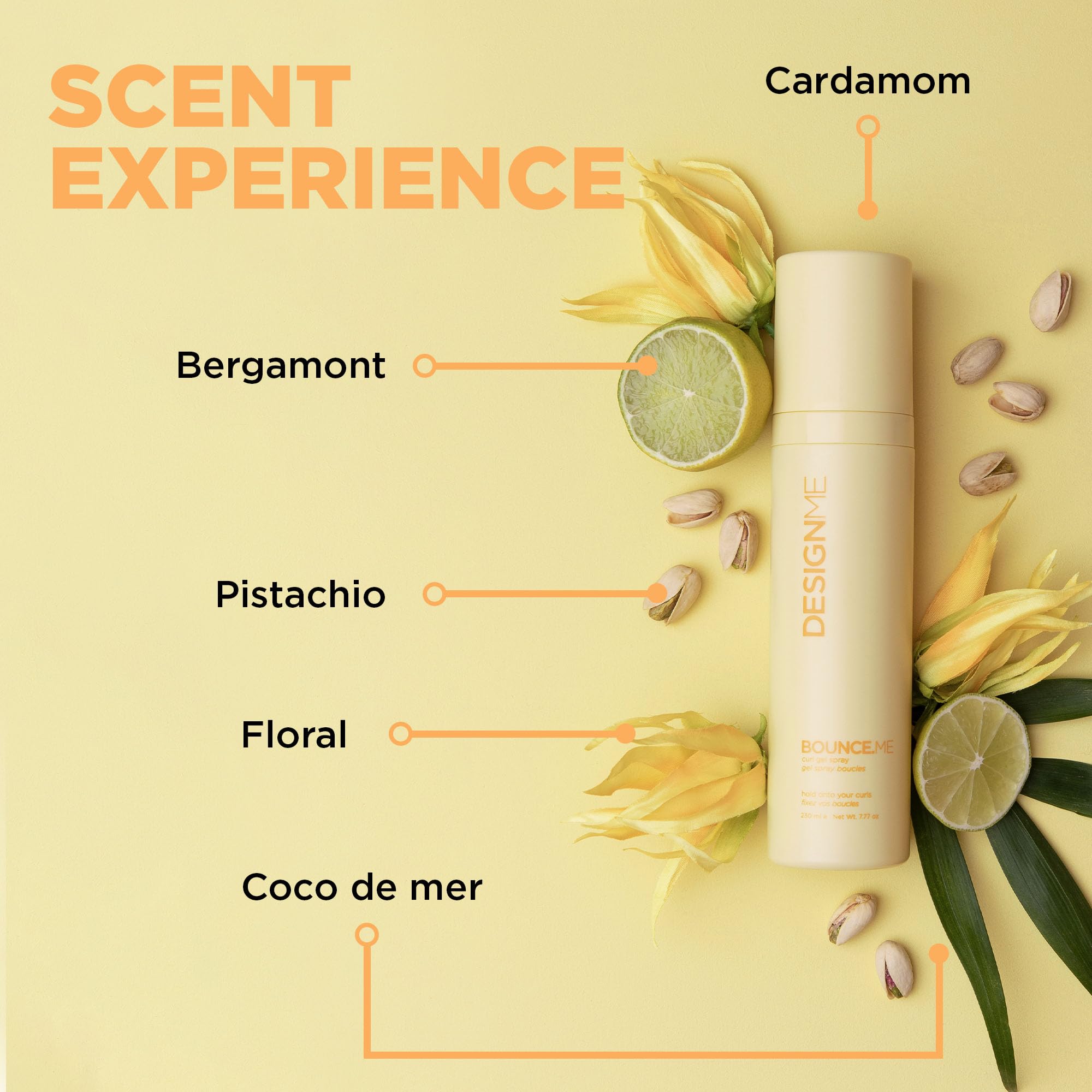 Design.Me Bounce.Me contiene kukui y moringa para hidratación capilar.