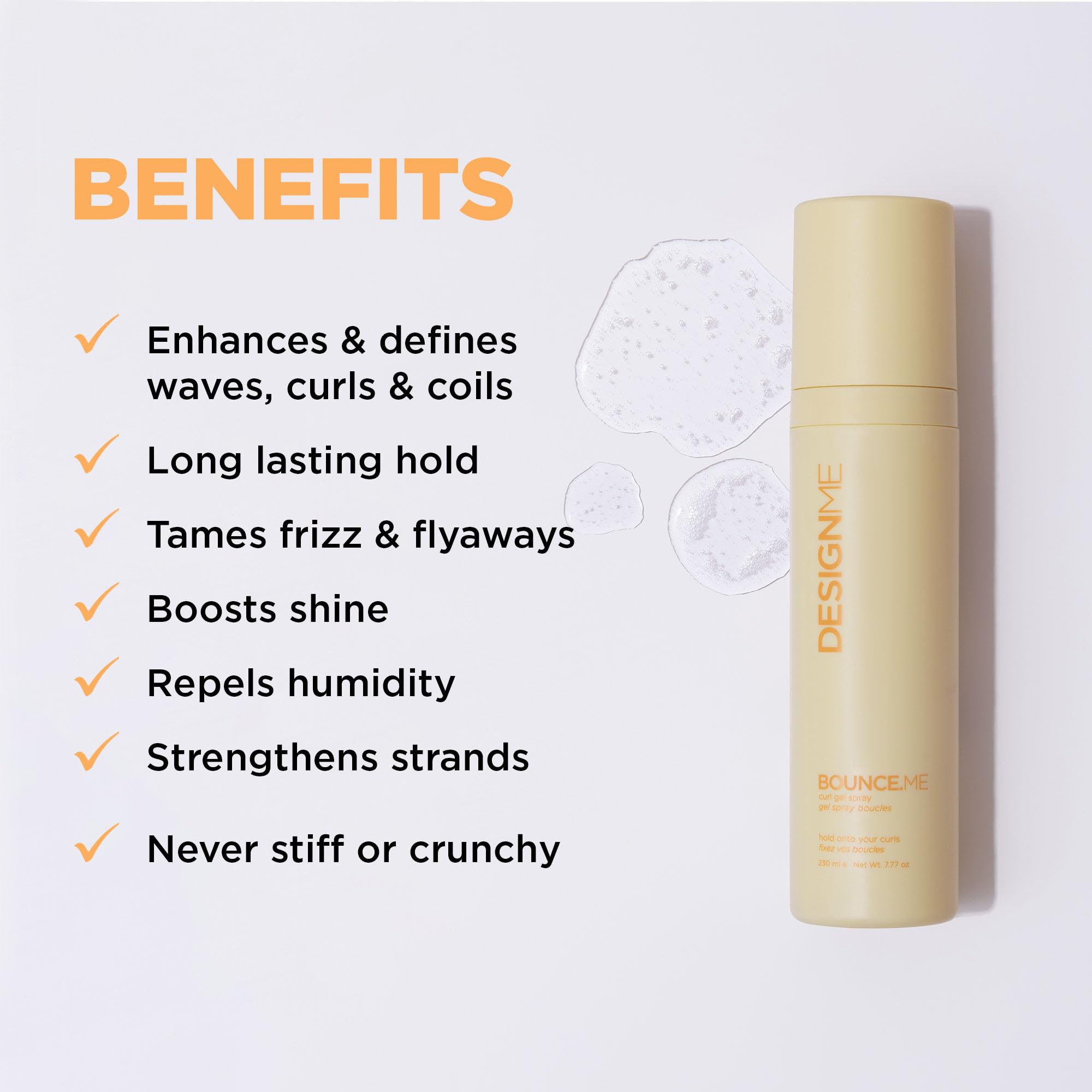 Design.Me Bounce.Me gel definidor para rizos, pulverizador con brillo natural.
