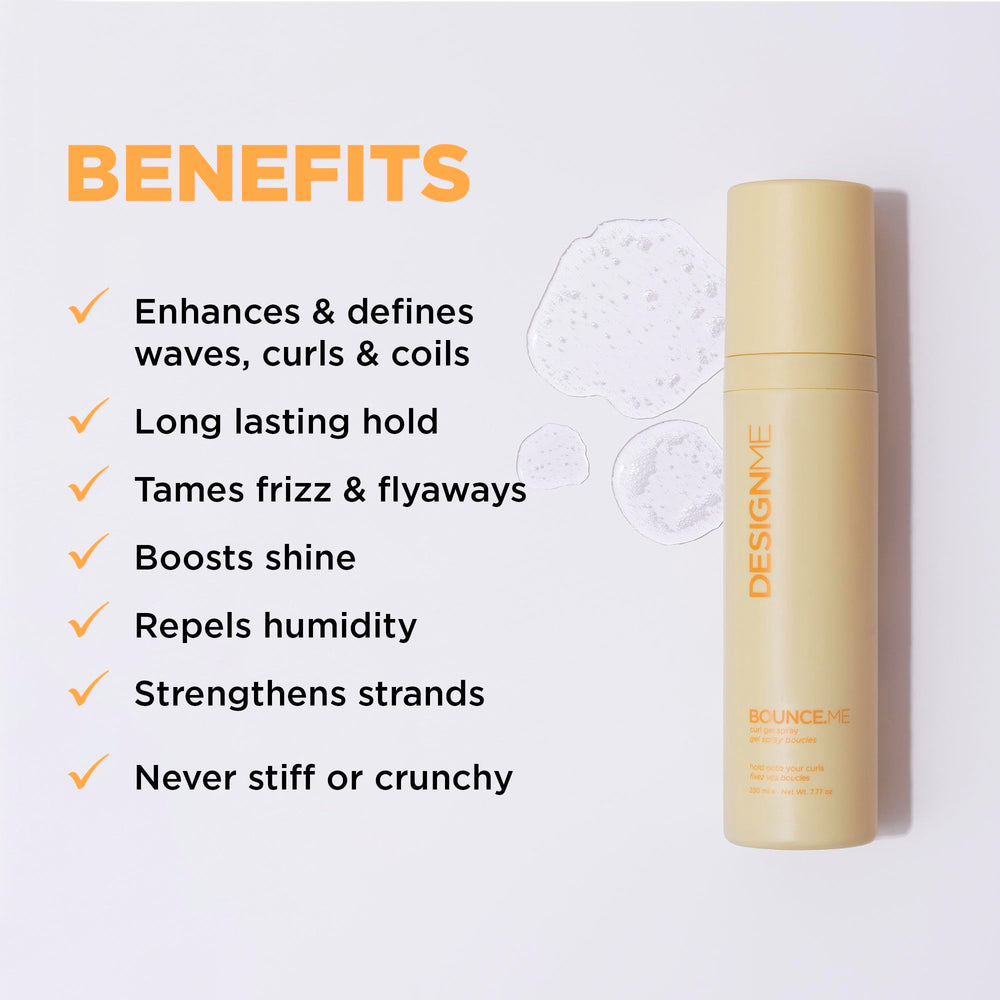 Design.Me Bounce.Me gel definidor para rizos, pulverizador con brillo natural.