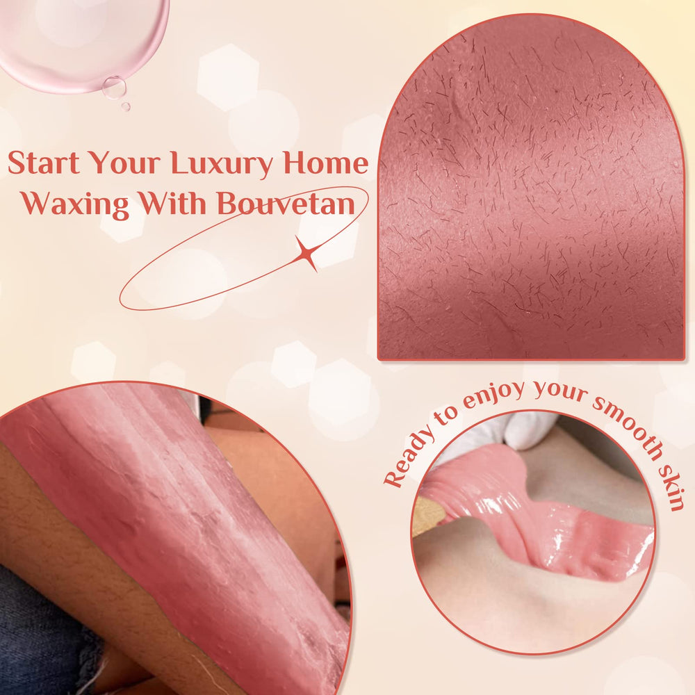 Bouvetan rose wax being spread – easy, smooth application along hair growth.