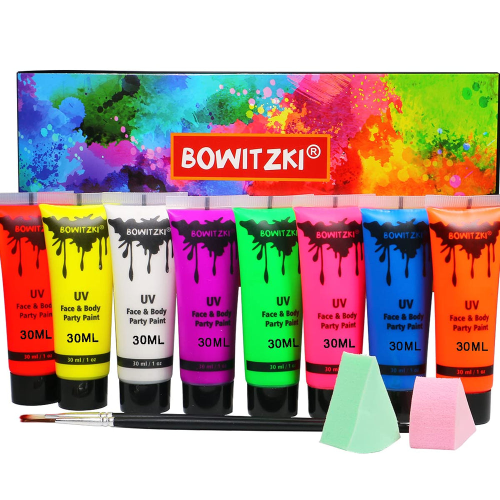 Pintura Bowitzki UV Neón para cara y cuerpo, color intenso y duradero para festivales.