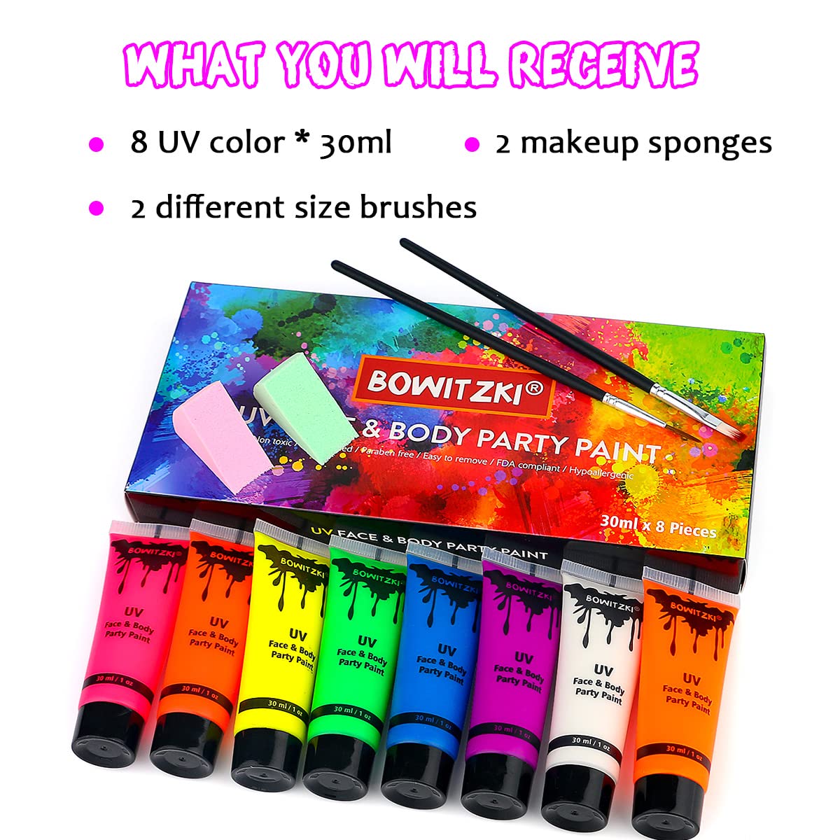 Pintura Bowitzki UV Neon para festivales, clubs y eventos.