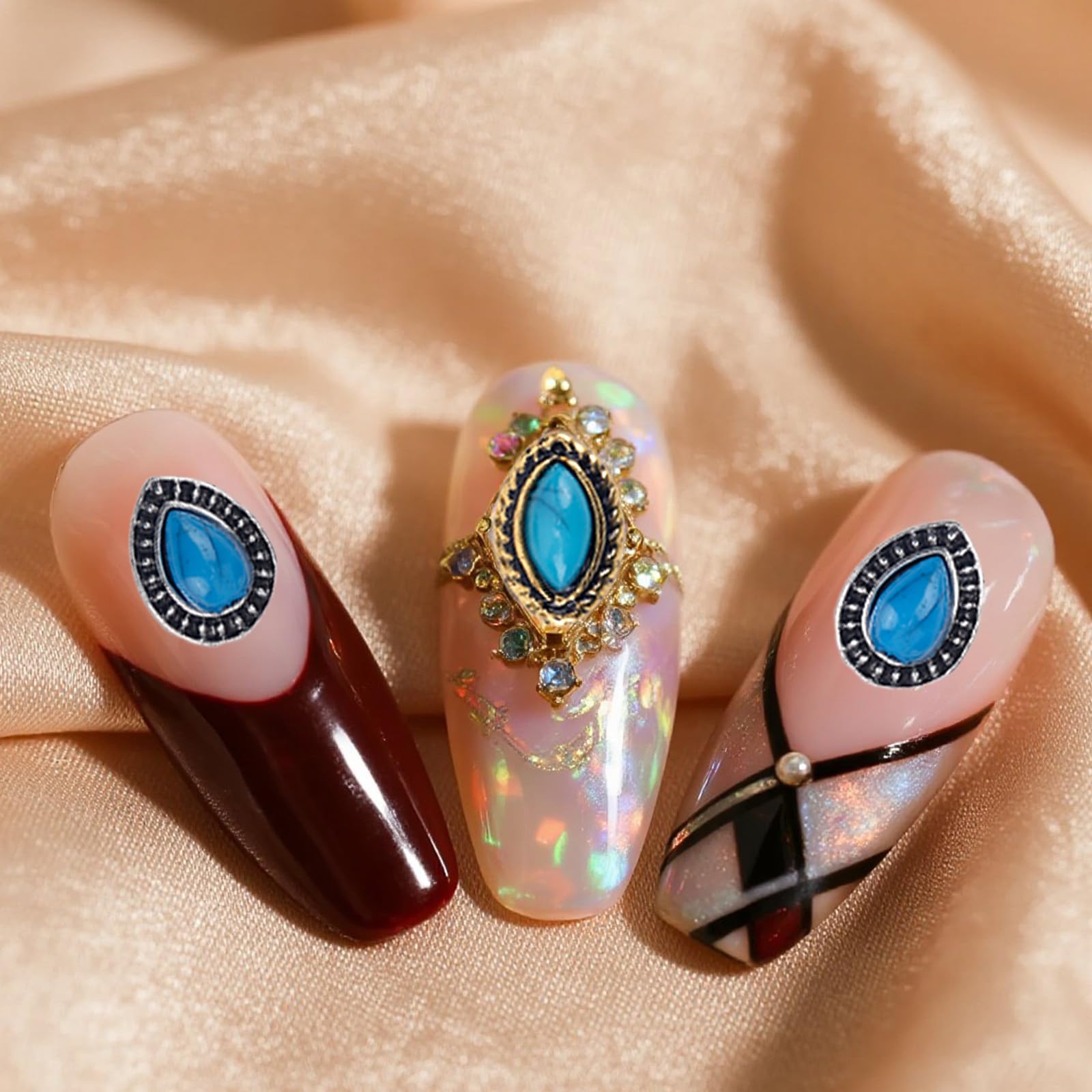 BOXOB dijes uñas turquesa estilo western vintage para manicura.