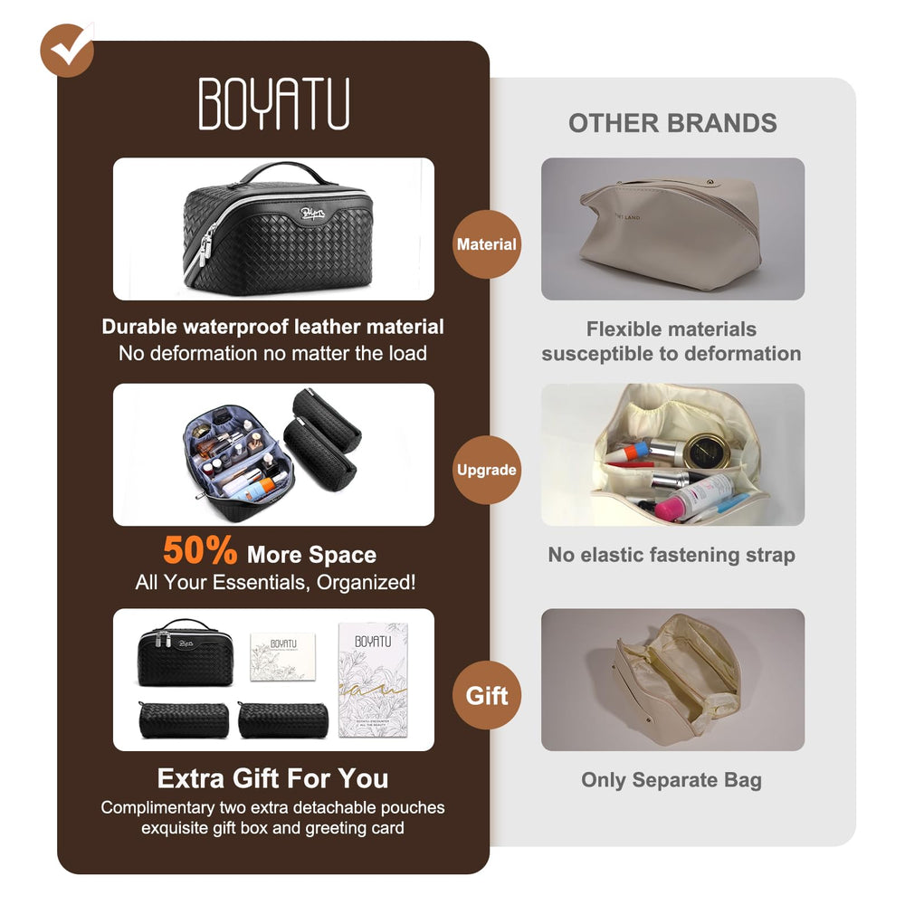 BOYATU bolso-cosméticos-capacidad-grande, espacio para frascos de viaje grandes.