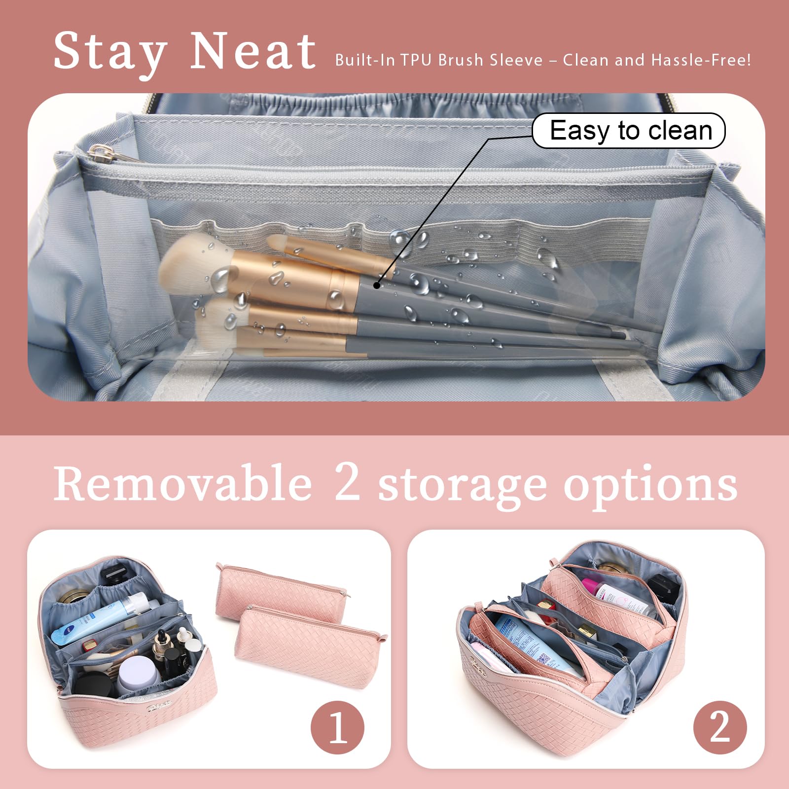 BOYATU bolsa cosméticos impermeable de cuero vegano protege artículos durante desplazamientos.