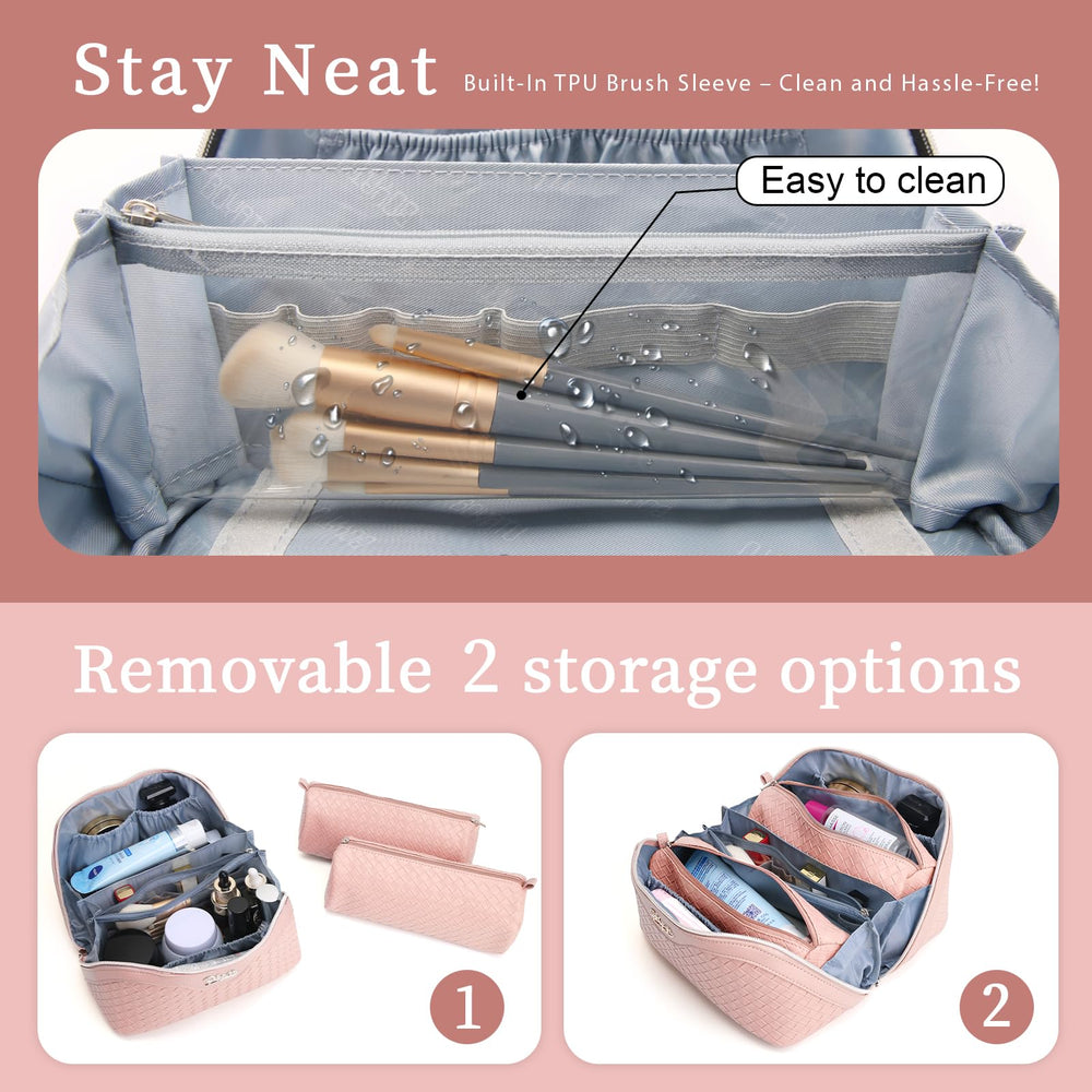 BOYATU bolsa cosméticos impermeable de cuero vegano protege artículos durante desplazamientos.