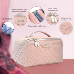 BOYATU bolsa maquillaje rosa claro, diseño ligero para llevar con comodidad.