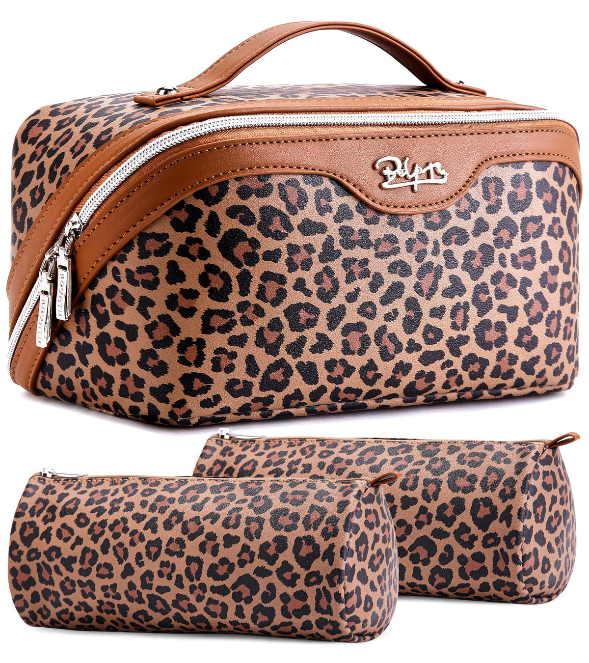 BOYATU bolso de maquillaje de viaje con estampado leopardo para organización diaria.