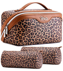 BOYATU bolso de maquillaje de viaje con estampado leopardo para organización diaria.