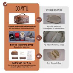 BOYATU estuche de maquillaje para viaje, estampa leopardo, cueros veganos y duraderos.