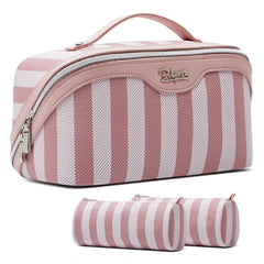 BOYATU neceser rosa de viaje con compartimentos para cosméticos ordenados.