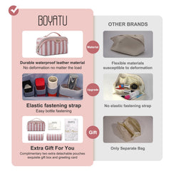 Conjunto de tres bolsos cosméticos de PU impermeables, ideal para viajes.