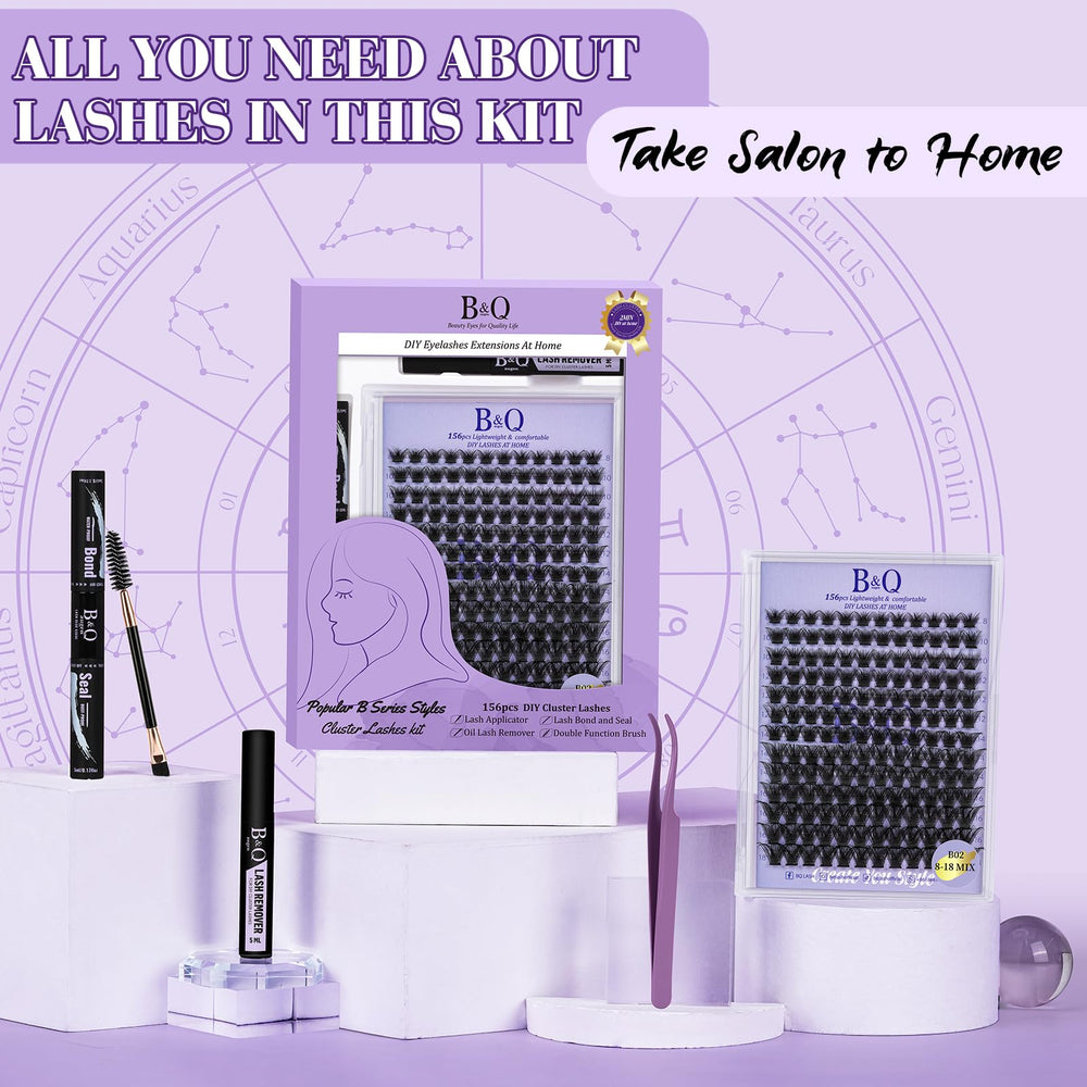 Accesorios completos de B&Qaugen Wispy Lash Clusters para fijar y limpiar.