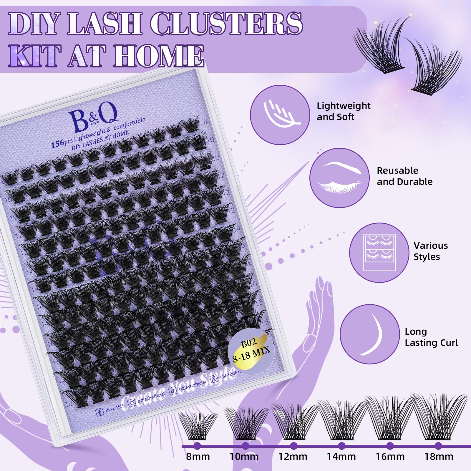 Paquete de 156 unidades de pestañas de B&Qaugen Wispy Lash Clusters para varias ocasiones.
