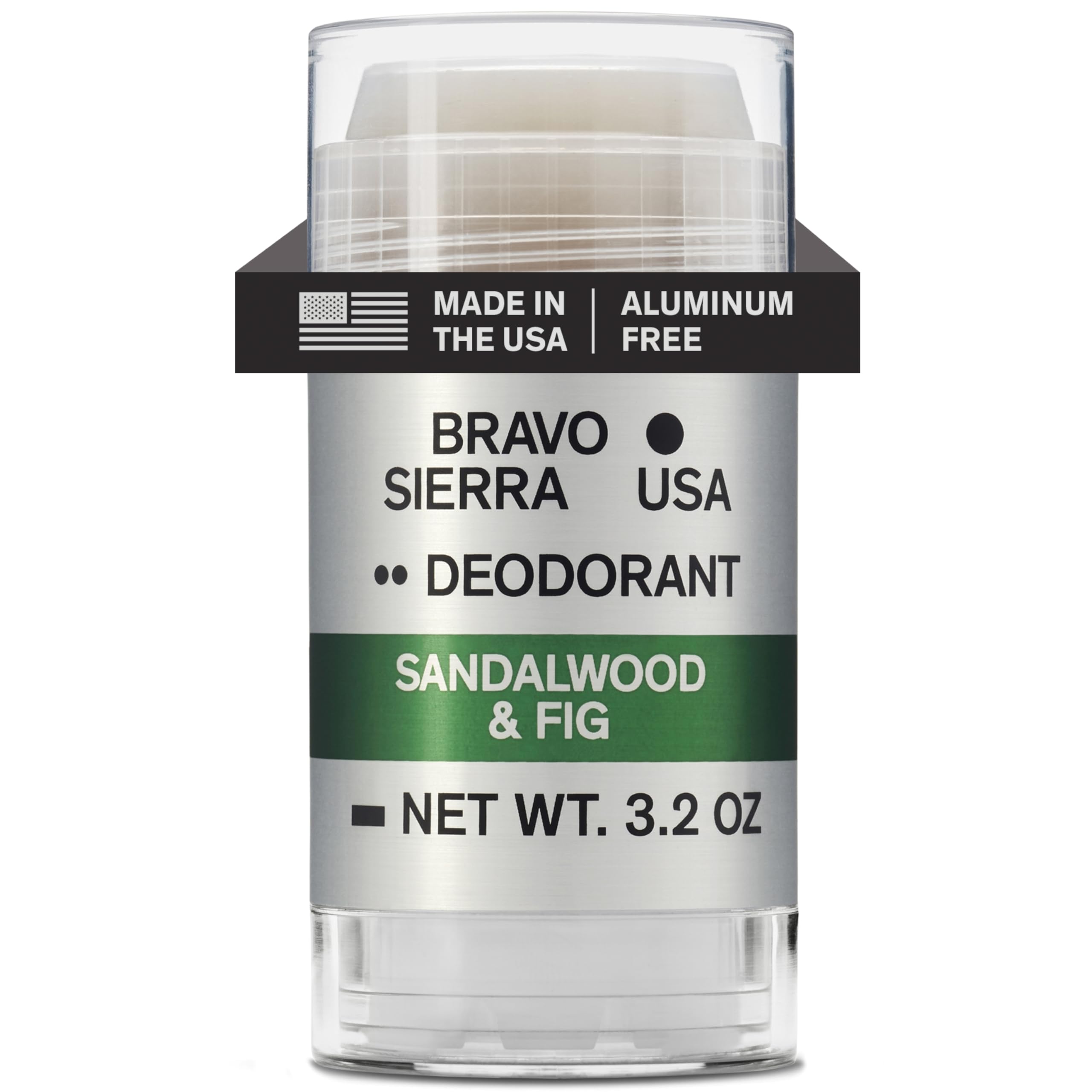 Desodorante Bravo Sierra sin aluminio en envase práctico con aroma a sándalo e higo