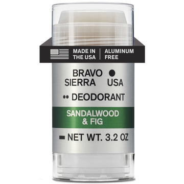 Desodorante Bravo Sierra sin aluminio en envase práctico con aroma a sándalo e higo