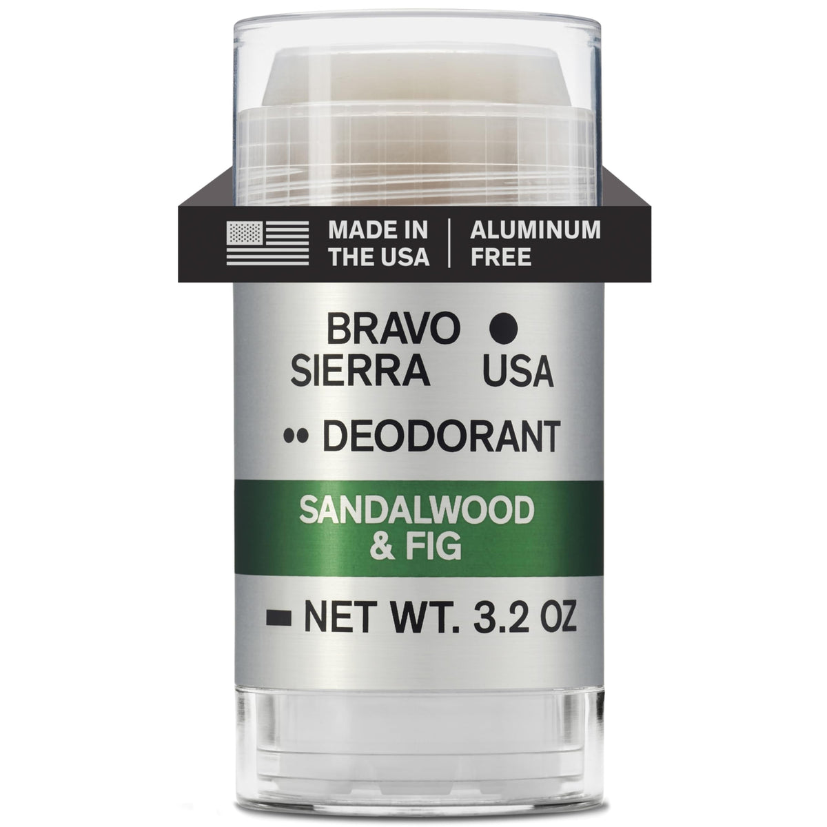 Desodorante Bravo Sierra sin aluminio en envase práctico con aroma a sándalo e higo