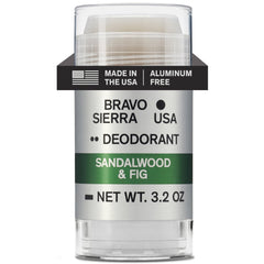 Desodorante Bravo Sierra sin aluminio en envase práctico con aroma a sándalo e higo