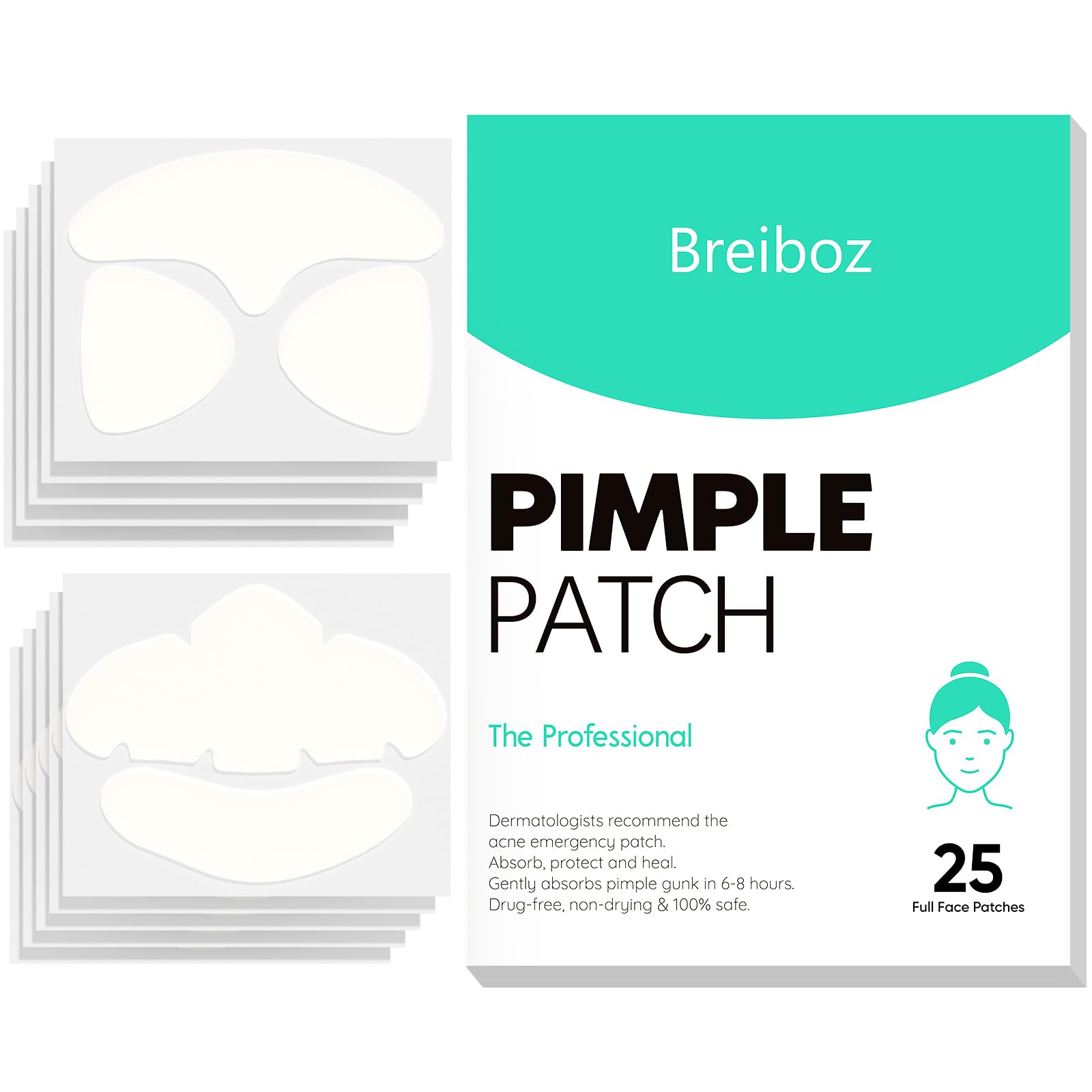 Parche hidrocoloide grande de Breiboz para cara, absorbe fluidos para una piel más clara.