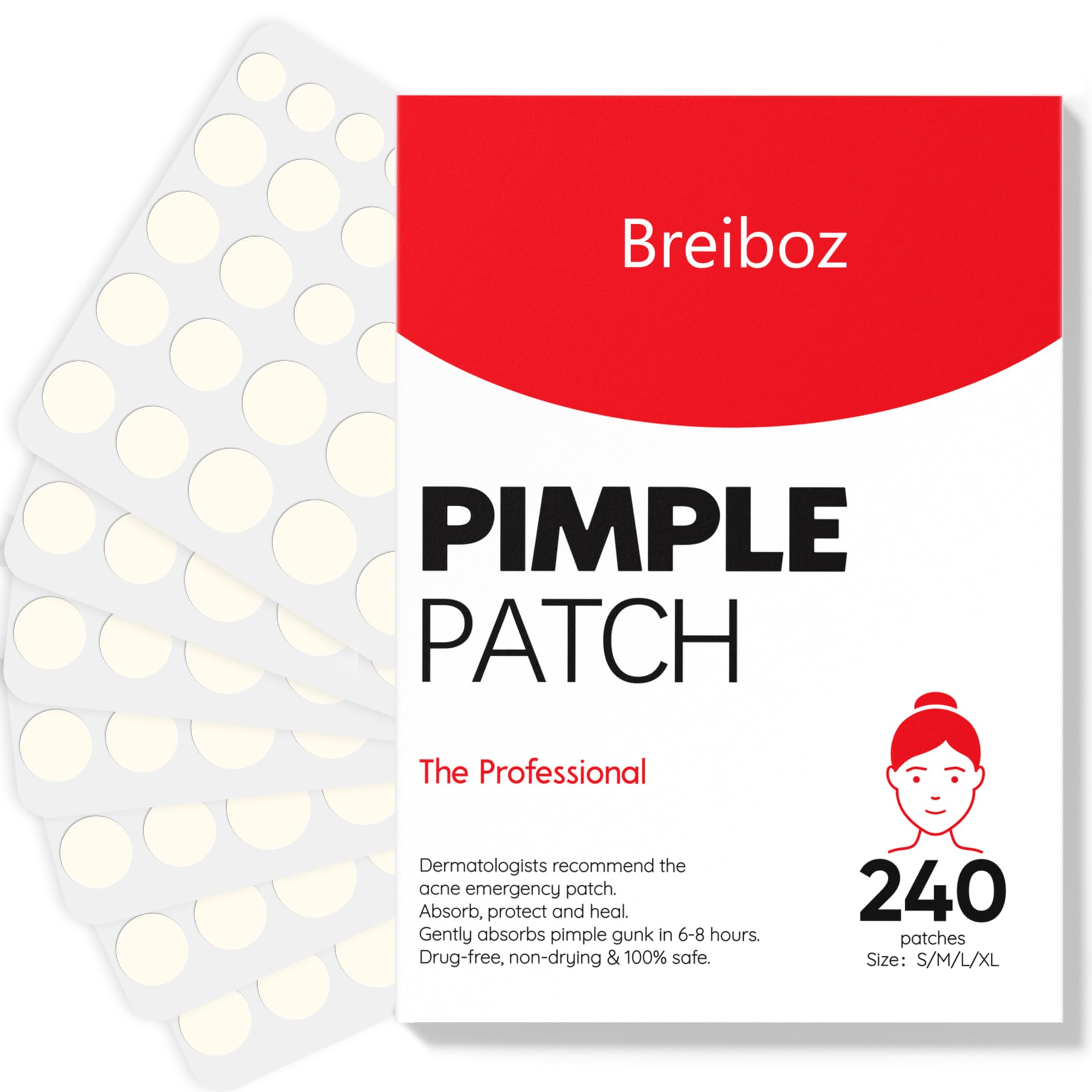 Patch hydrocolloïde Breiboz pour petit bouton sur le visage, absorption et protection.