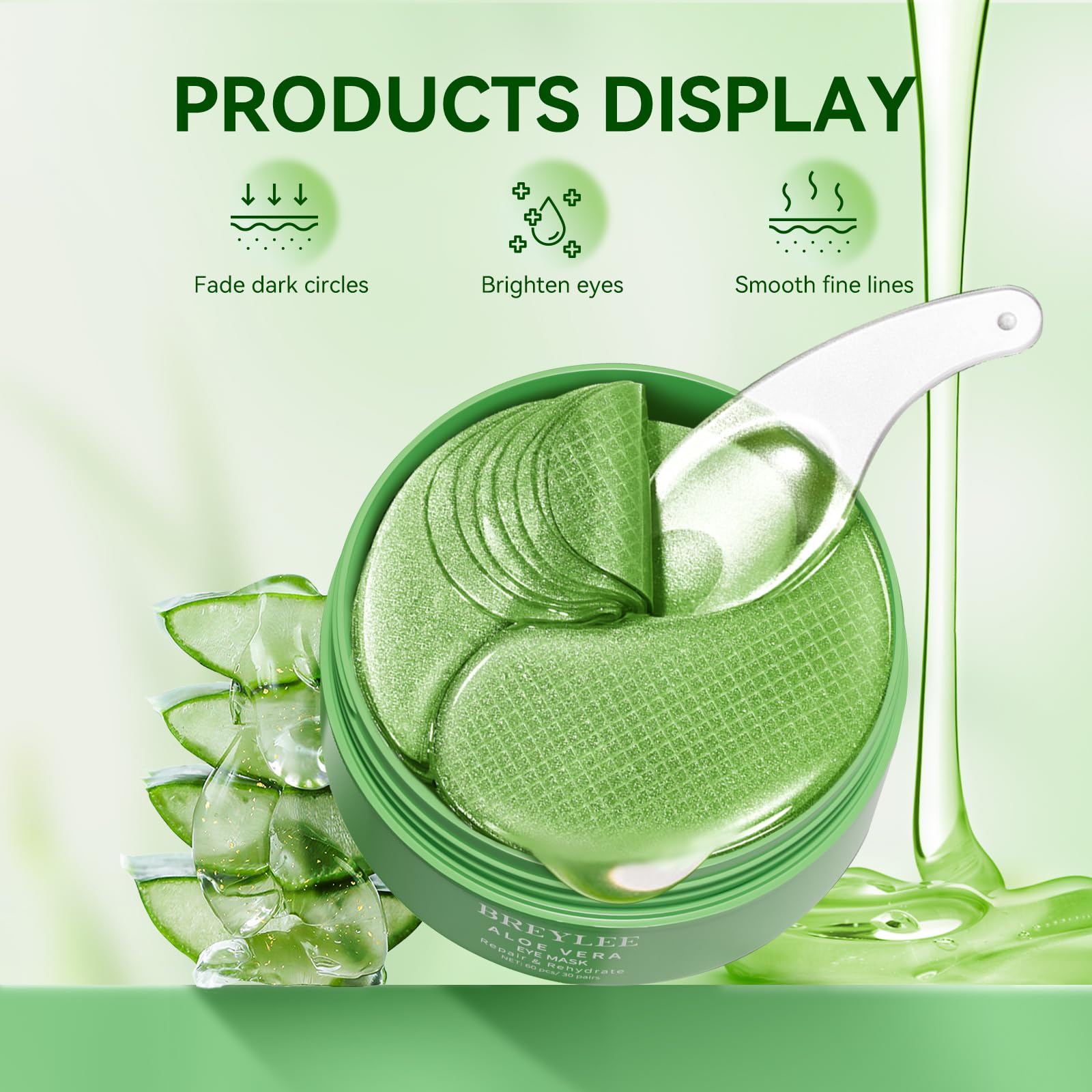 Parches BREYLEE con aloe vera hidratan la piel alrededor de ojos.