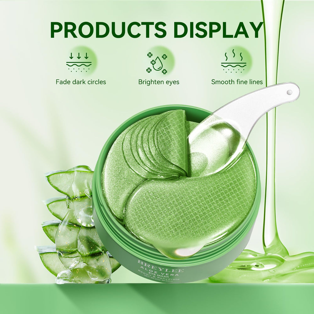 Parches BREYLEE con aloe vera hidratan la piel alrededor de ojos.