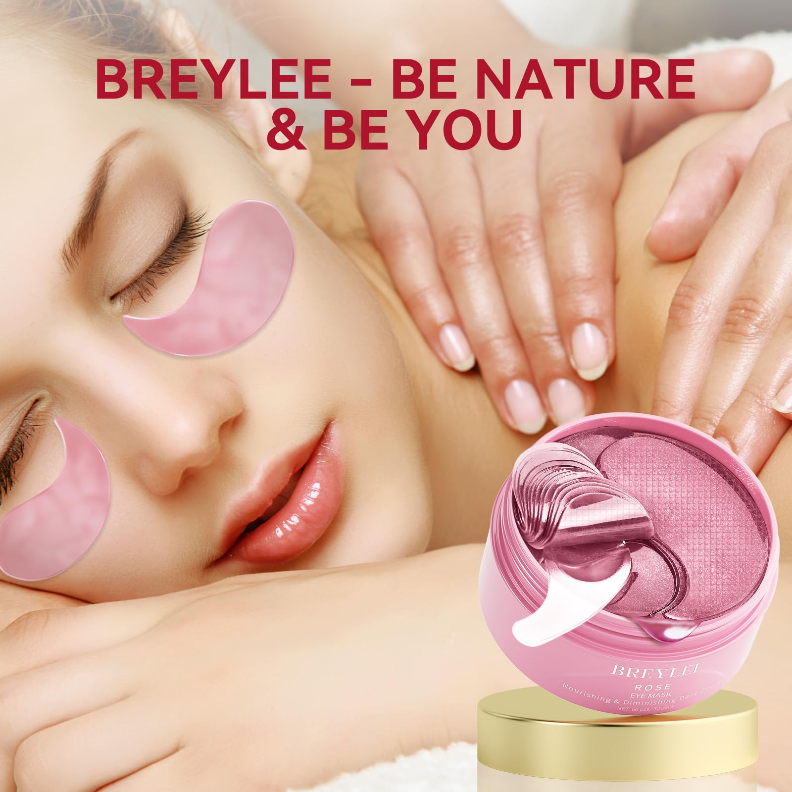 BREYLEE parches de ojos rosas, confort y hidratación suave.