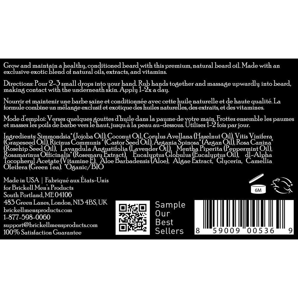 Brickell Barba: aceite ligero que no deja grasa.