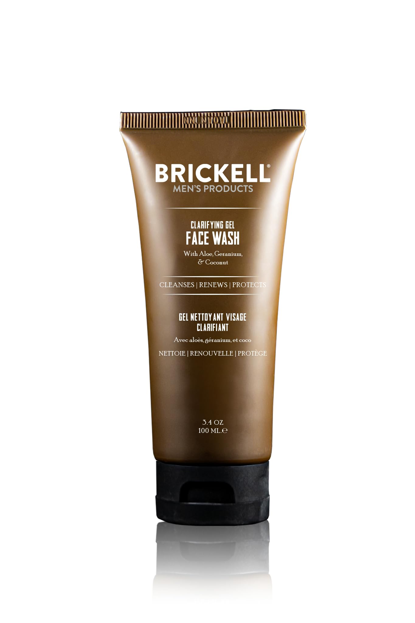 Brickell Hombres gel limpiador clarificante en botella, limpieza profunda sin resecar la piel.