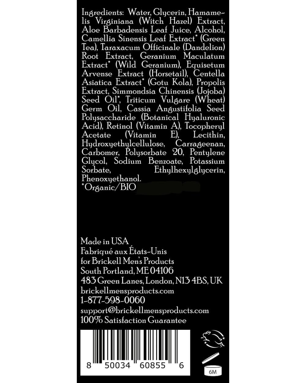 Brickell Hombres Suero Retinol, ingredientes naturales y orgánicos para cuidado diario