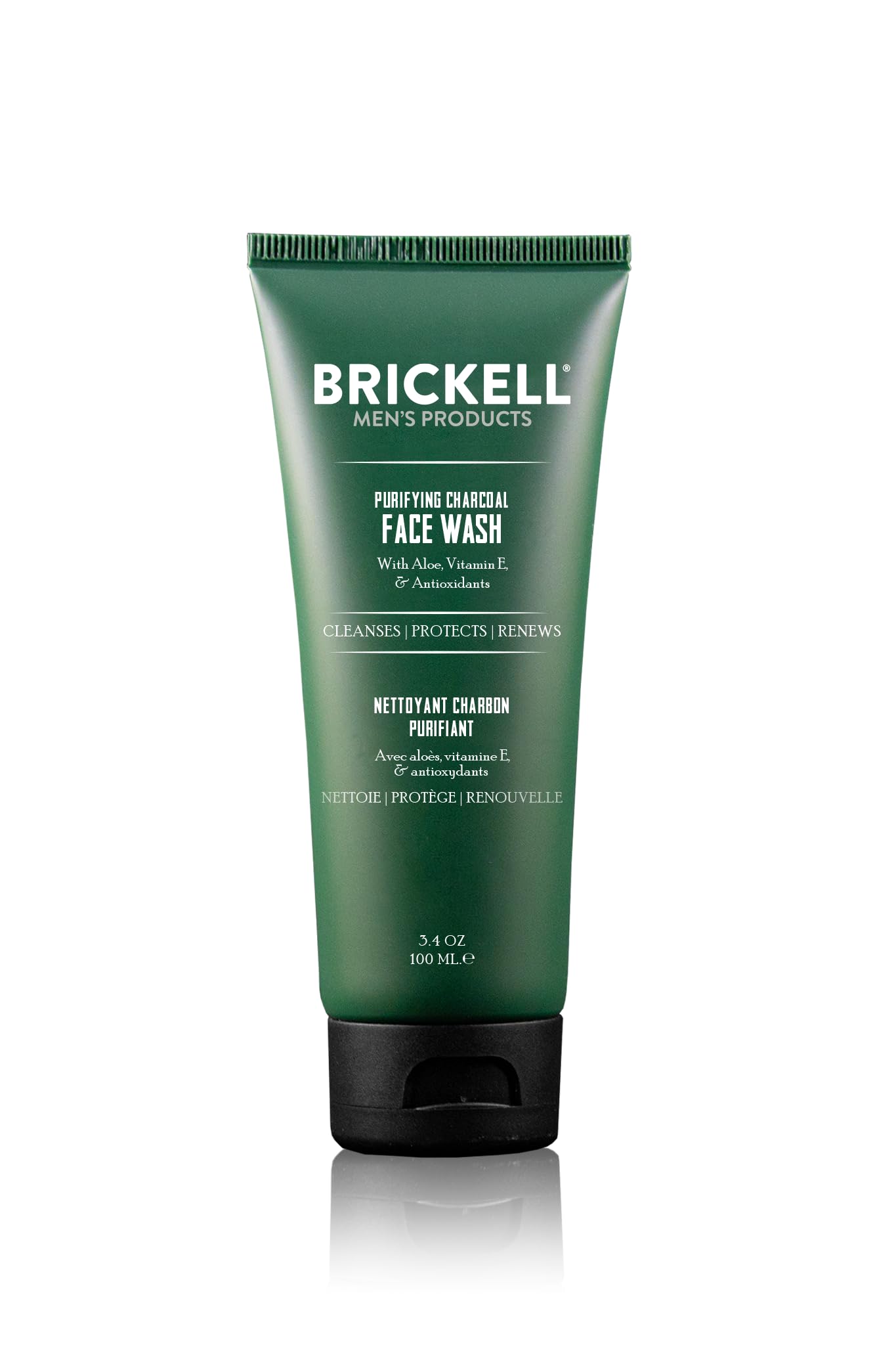 Brickell Limpiador facial con carbón activado, botella vertiendo, limpieza profunda para poros
