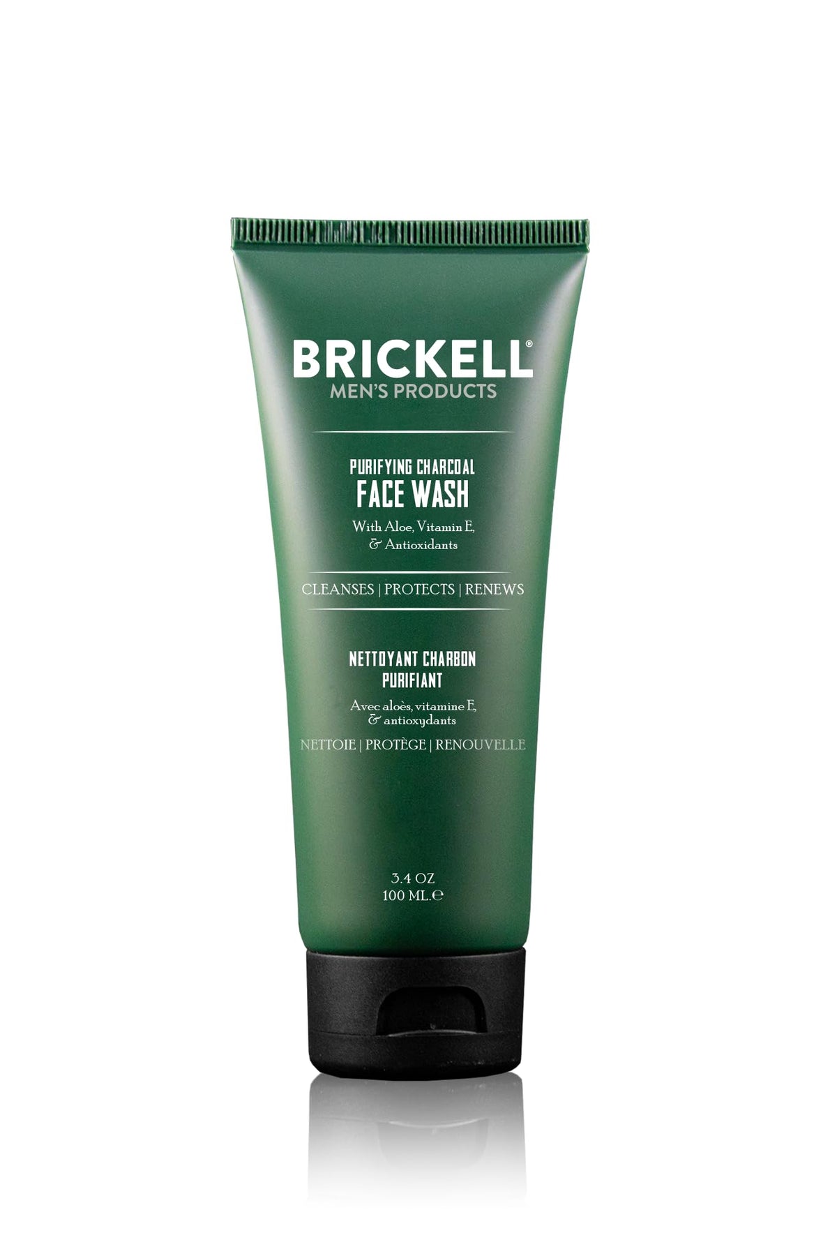 Brickell Limpiador facial con carbón activado, botella vertiendo, limpieza profunda para poros