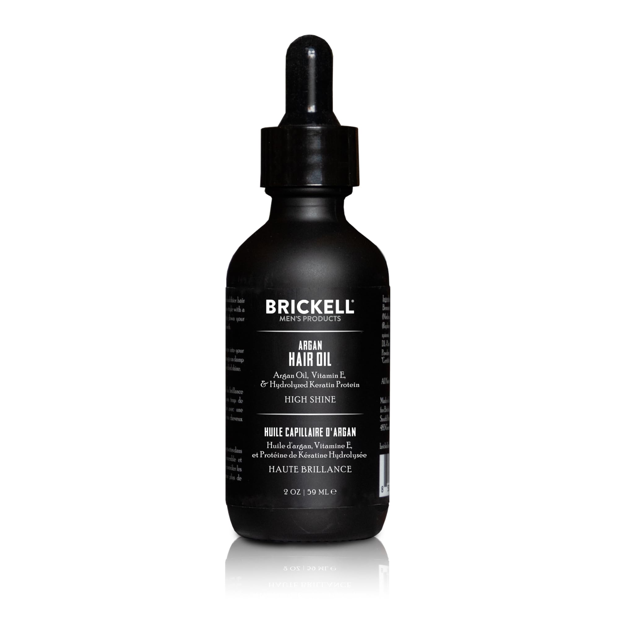Brickell Aceite de Argán para cabello, botella mostrada; hidratación suave para brillo natural.