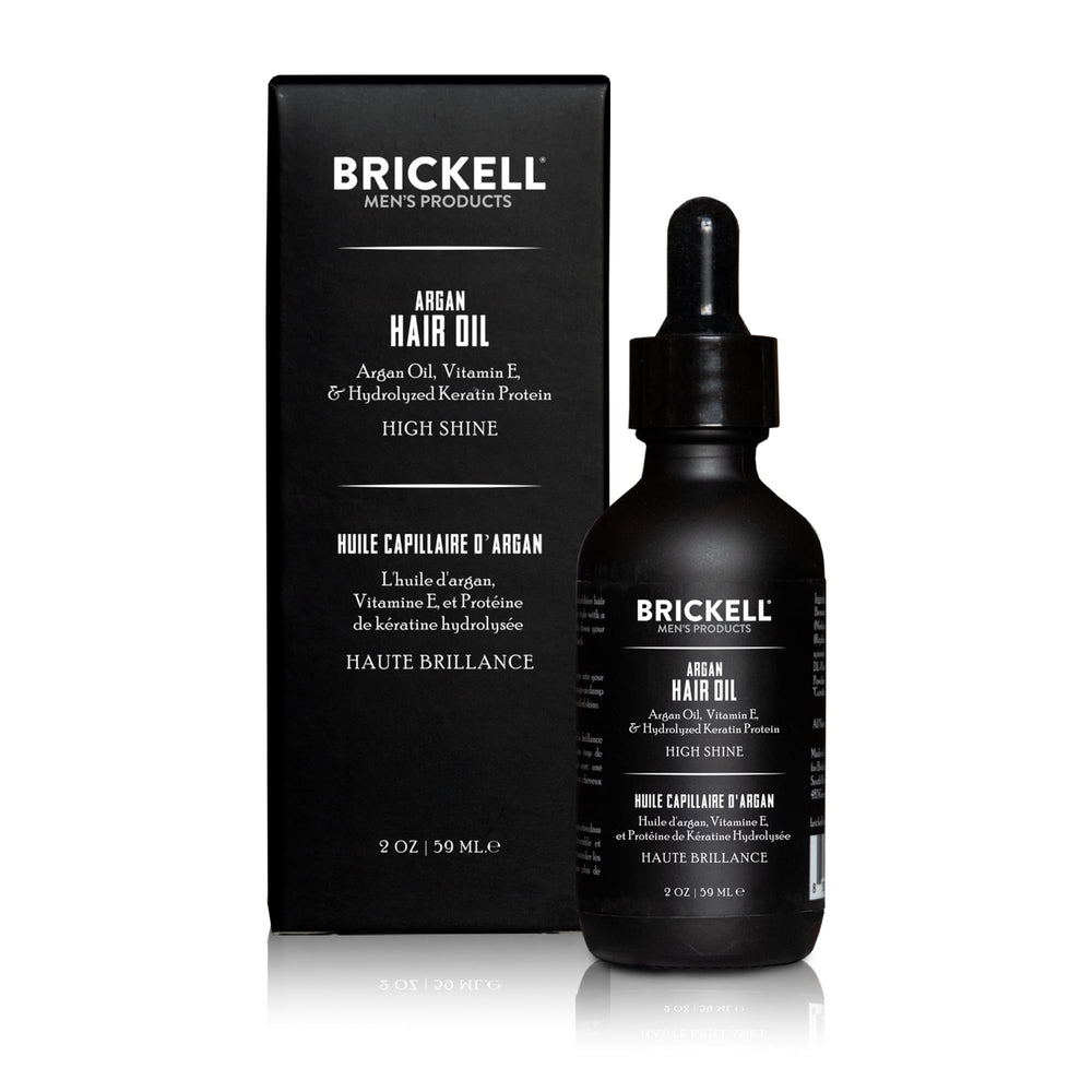 Brickell Aceite de Argán para cabello, textura ligera visible, control del frizz diario.