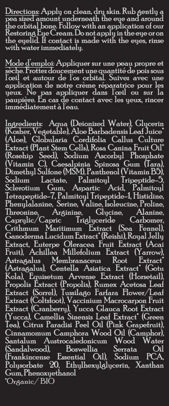 Ingredientes naturales y orgánicos de Brickell, suero ocular para cuidado responsable.