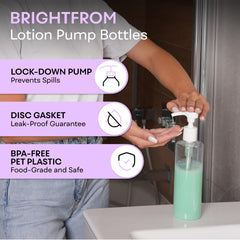 BRIGHTFROM botellas-dispensador-locion-16oz transparente, diseño claro para ver el nivel.