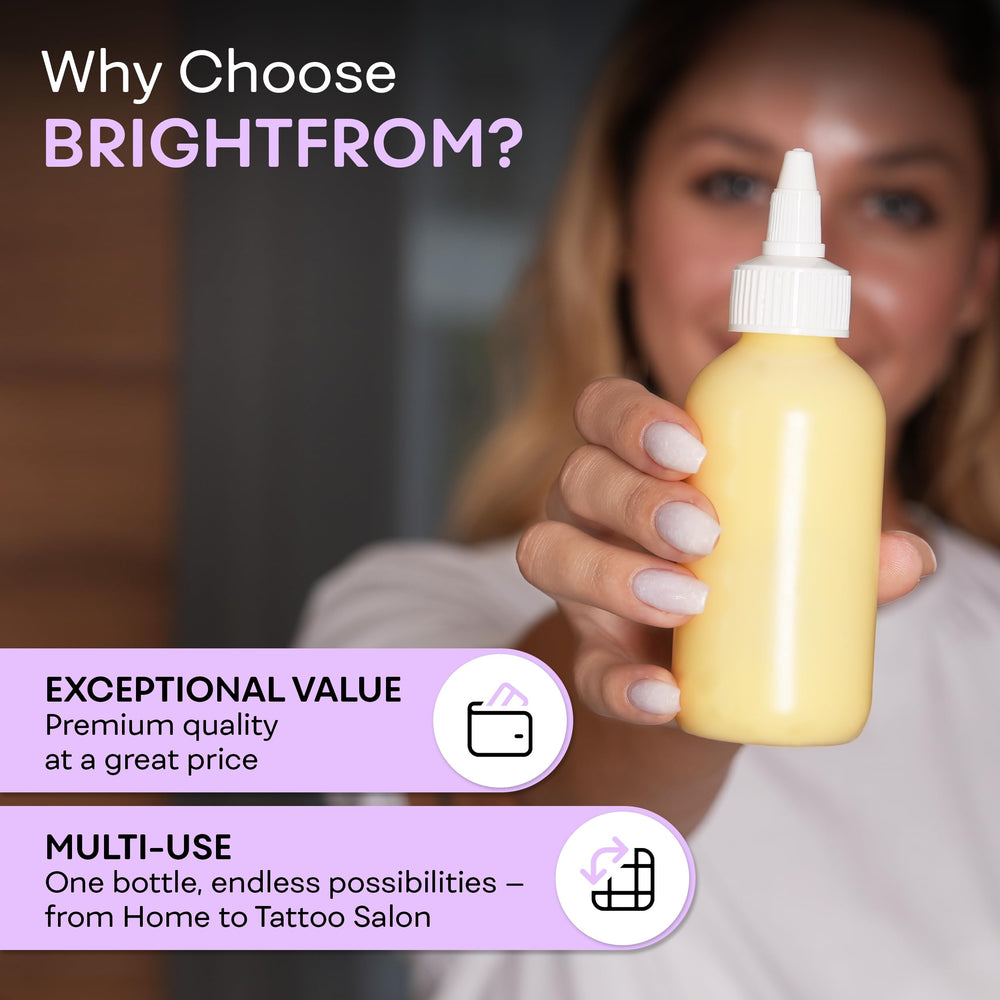 Botellas BRIGHTFROM listas para tintes y cosméticos líquidos.