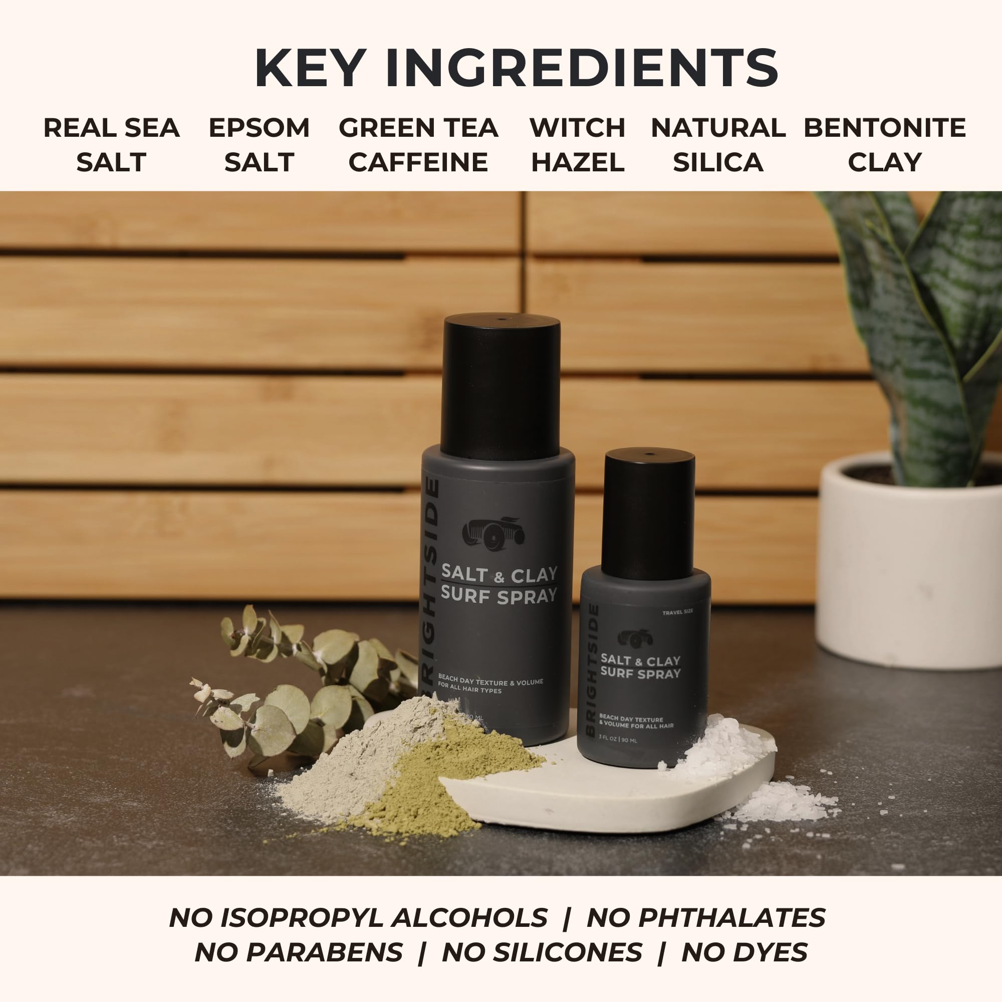 BRIGHTSIDE Salt & Clay Surf Spray, hidratación del cuero cabelludo durante peinado diario.