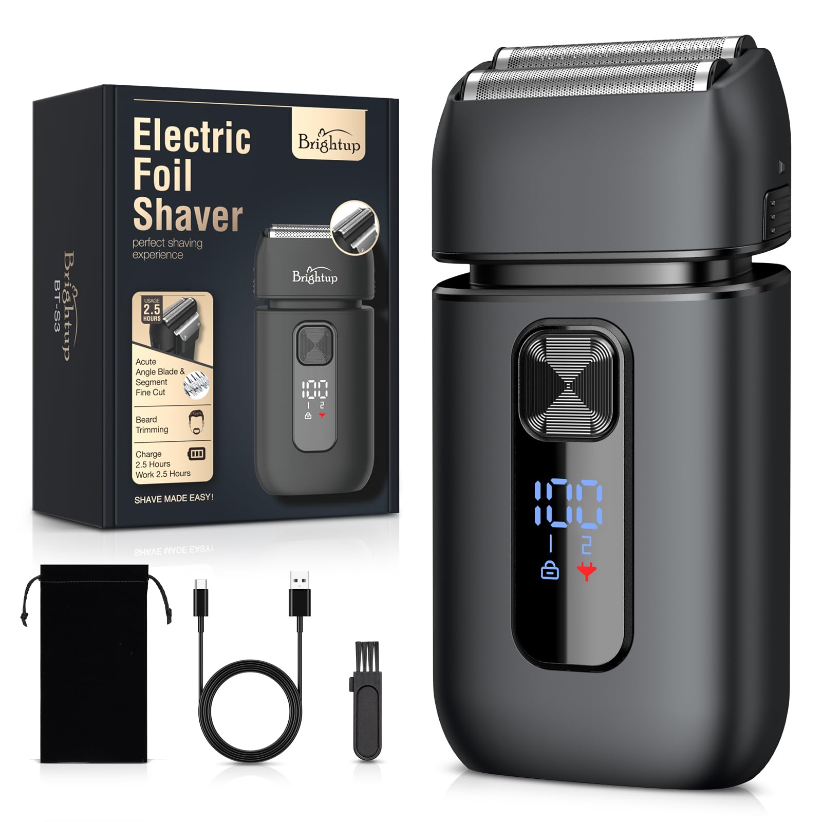 Brightup Afeitadora eléctrica con láminas dobles frontales para afeitado suave