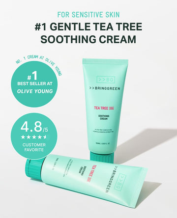 BRING GREEN crema de árbol de té Cica, complejo para hidratación y calma.